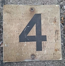 Vintage single side railroad old number 4 mile marker sign reflective 12 X 12