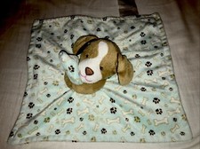 Little Miracles Baby Lovey Security Blanket Blue Tan Minky Puppy Dog Bones Paws
