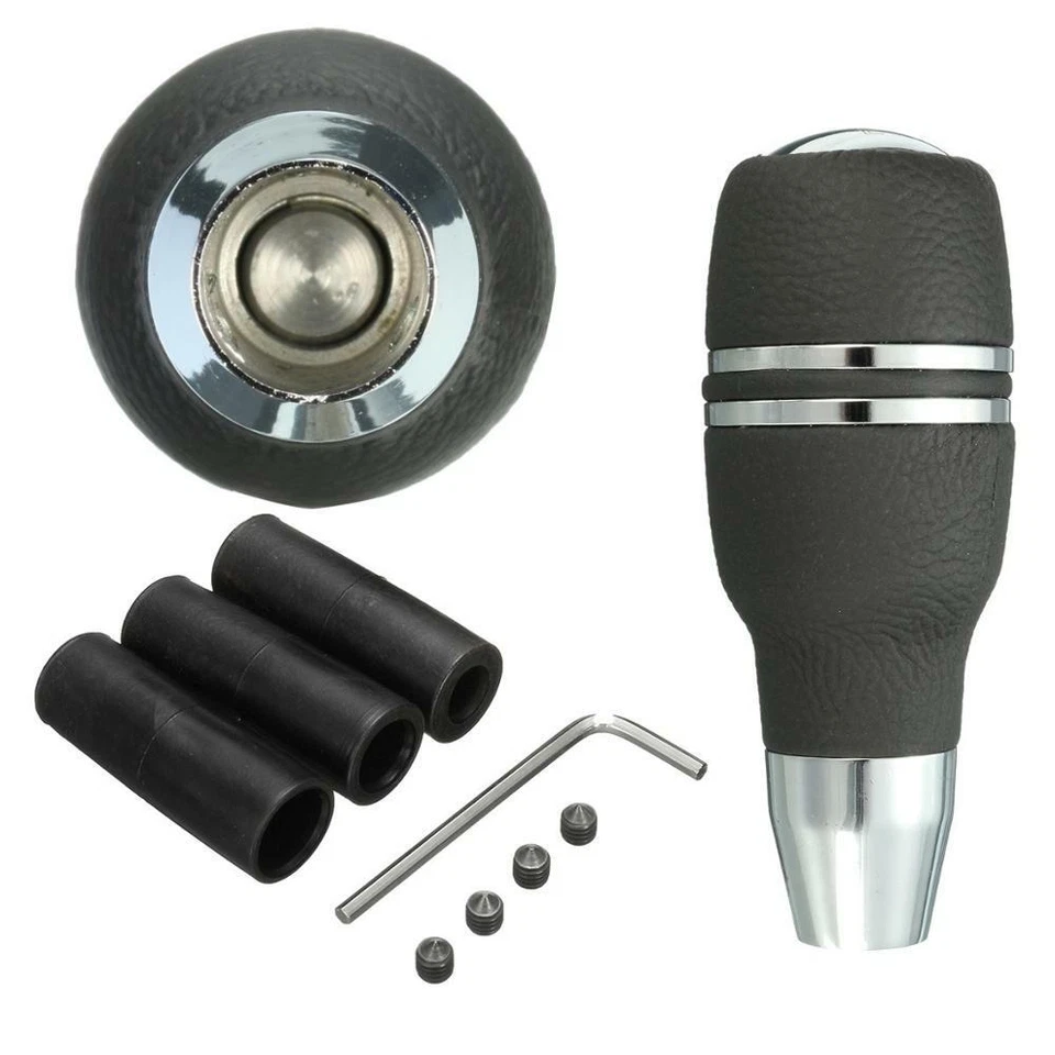Automatic Car Gear Shift Knob Shifter Lever Head Aluminum Leather W/3Pcs Adapter - Изображение 2 из 4