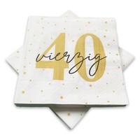 20 Servietten Zum 40. Geburtstag 33 X 33 Cm - Weiß Gold Schwarz