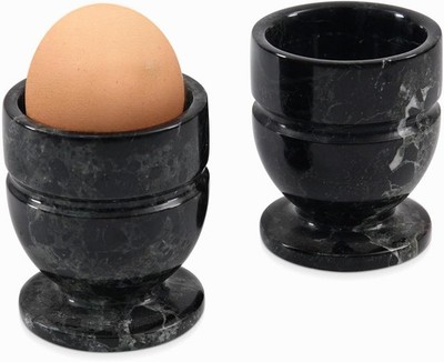 Eierbecher, schwarz, 2er-Set, handgefertigte Eierhalter aus Marmor für den Küche