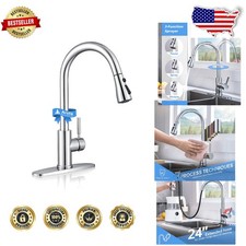 Chrome Kitchen Faucet: High Arc Pull-Down Sprayer, 3-Function, 24" Hose, Lead...