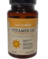 NatureWise - Vitamin D3 5000iu (125 mcg) - Supplement - 90 Capsules |EXP 10/27|