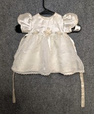 Vtg Baby Girl Baptism Dress 6-9M Ivory Satin Lace Christening Gown Floral Coquet