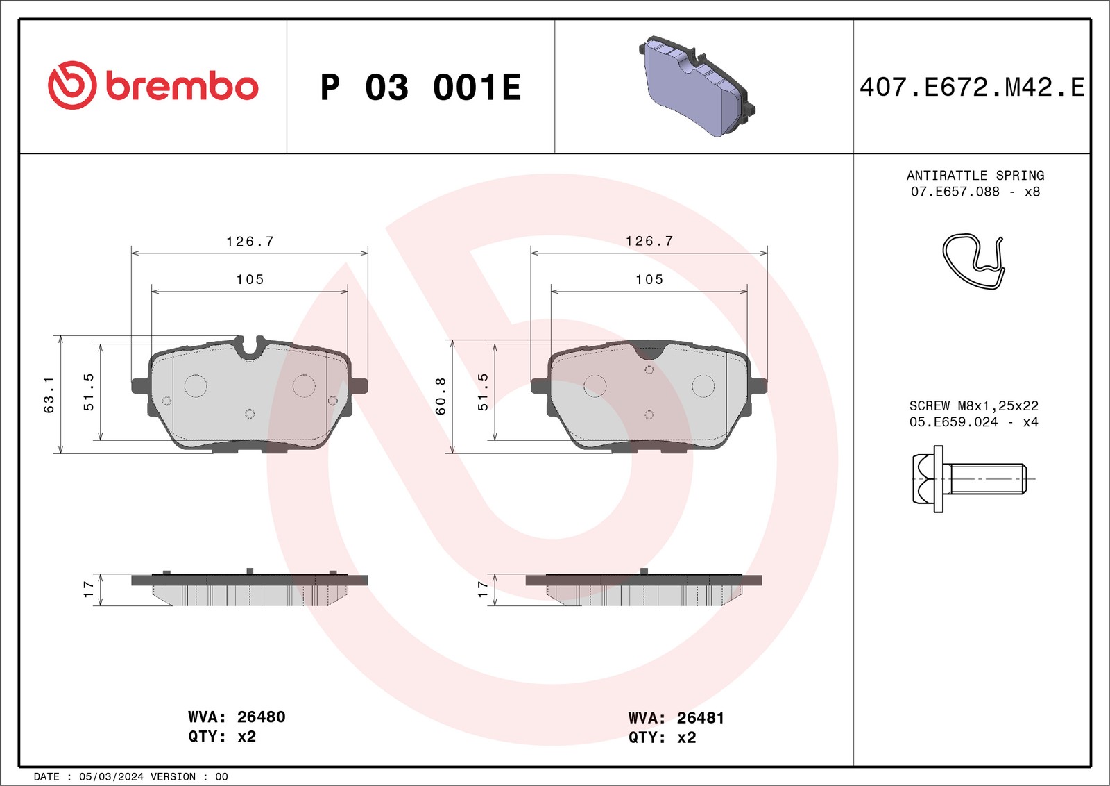 Fits BREMBO P 03 001E Ham pads. rear NIO EC6 07/20-> / NIO ES6 12/18-> / NIO ES