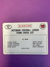 1974 VFL Scanlens St.Kilda Unmarked Checklist .*Very Good Condition*