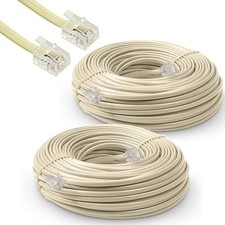 2x Telephone Extension Cord 38 FT Phone Cable Ivory Line Modular RJ11 RJ-11 Plug