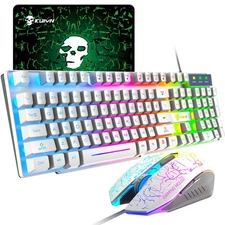 Wired Gaming Keybaord and Mouse Set,Rainbow LED Backlit, Free Mousepad,104 Keys