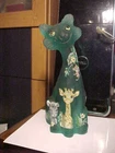 11" Teal Satin Fenton 2024 Artist Kibbe HP Jungle Baby Animals Alley Cat # 9/48