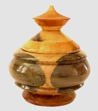 Wood Trinket Box with Lid Hand Turned Marquetry Inlay Jar Multiple Colors