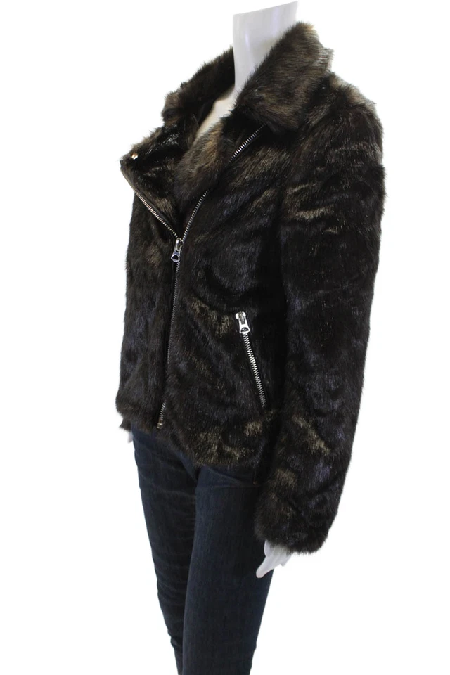 Chaqueta Dynamite para mujer de piel sintética con cremallera completa marrón oscuro talla pequeña Foto 2 de 4