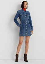 Lauren Ralph Lauren Women's Blue Wash Denim Trucker Shirtdress - City, US 12