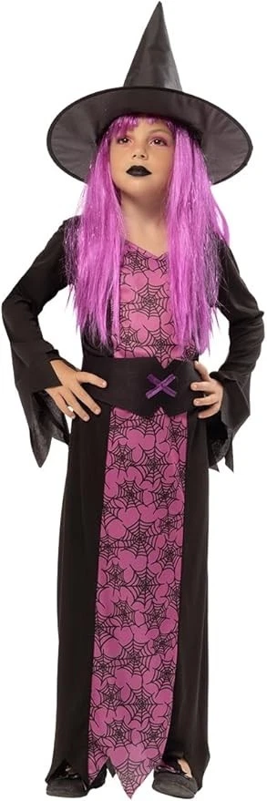 Costume Da Strega Luminoso Per Bambina Con Vestito LED, Cappello E Bacchetta Magica, Travestimento Halloween Carnevale Compleanno, Taglie 100-130
