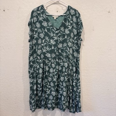 Garnet Hill Green Floral Midi Dress Womens XL Garden Cottagecore
