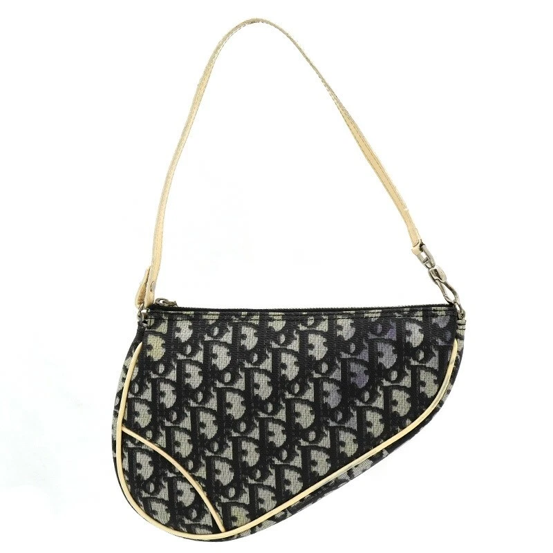Christian Dior Trotter pochette selle cuir verni sac bandoulière noir r20_042