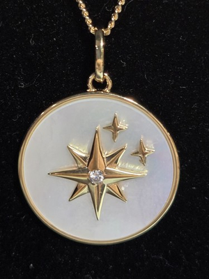 #ad NWT 925 Sterling Silver 14K GP RND MOP amp; CZ North Star 20quot; Italy Chain $28.00