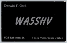 Radio Postcard - WA5SHV - Valley View, Texas