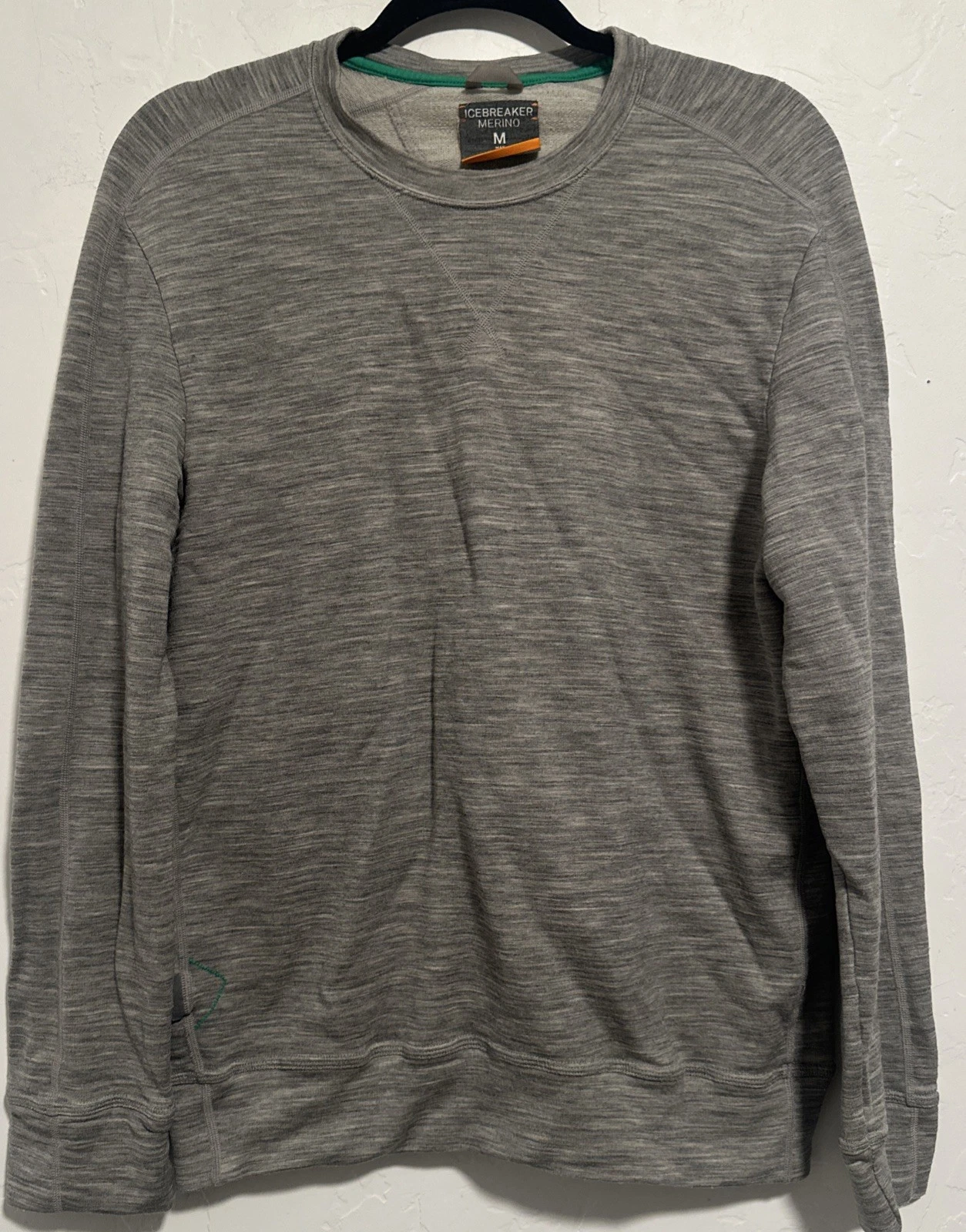 Icebreaker Men Merino Heathered Gray Crew Neck Sweatshirt Pullover Baselayer Med