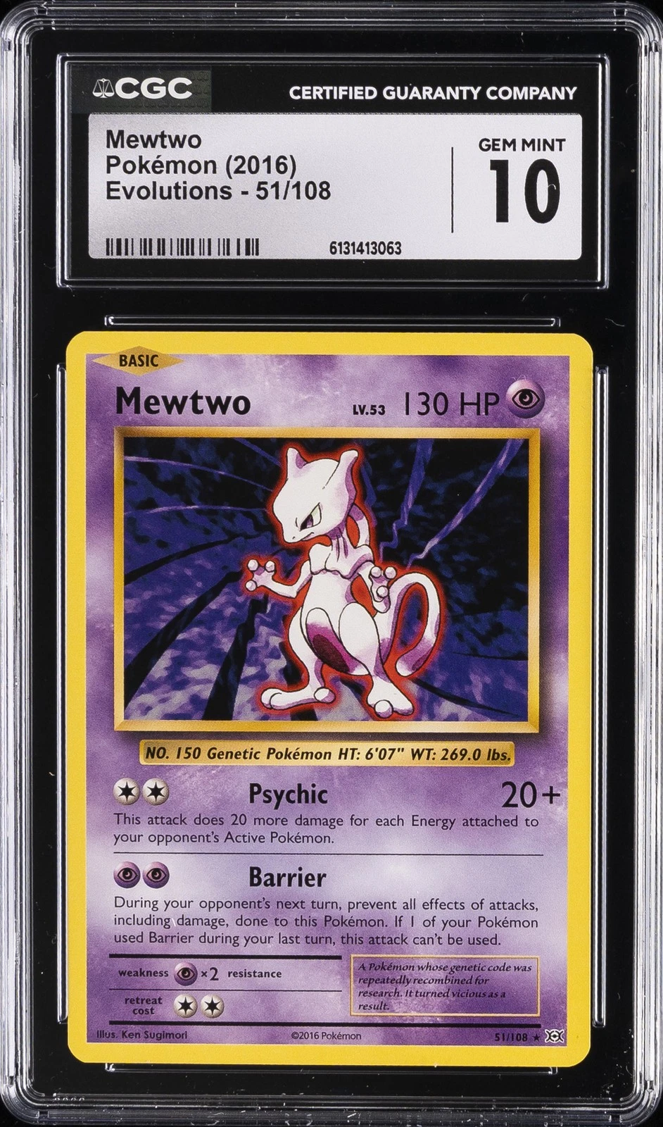 2016 POKEMON EVOLUTIONS #51/108 MEWTWO CGC 10 GEM MINT
