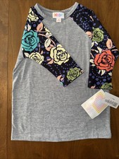 LuLaRoe Kids Sloan 3/4 Sleeve Dark Gray with Rose Sleeve UNICORN Shirt size 4