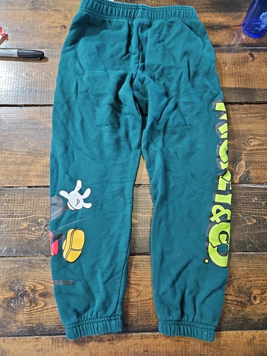 Disney Mickey & Co Pants Kids 7/8Green Sweatpants Joggers Mickey Mouse Graphic
