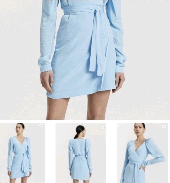 Birger Christensen" Blue Bridget Mini Wrap Dress Size Aus 12