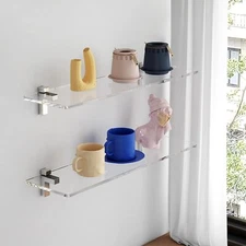 Clear Acrylic Shelf Set Of 2 Invisible Wall Shelves Wall Mounted Display Shelf F