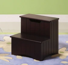 Kings Brand Dark Cherry Finish Wood Bedroom Step Stool with Storage
