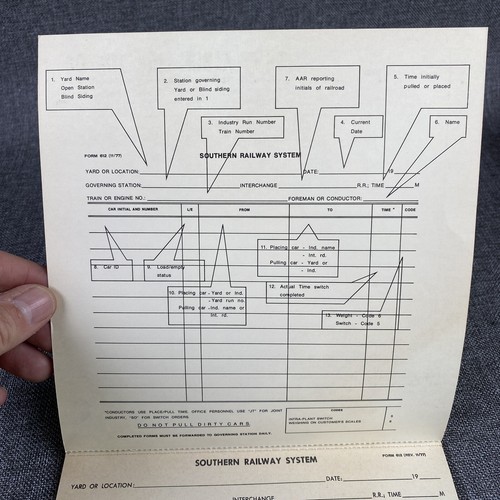Vintage Southern Railway System Conductor's Report of Cars Handled Booklet - 第 3/11 張圖片