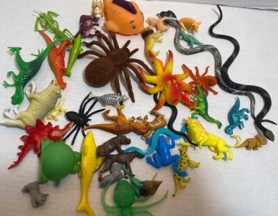 Small Plastic Animal Toys Lot Of 40 - Dinosaurs Fish Snakes Farm More