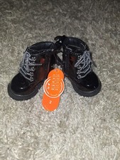 Wonder Nation Baby Girl Size 2 Black Combat Boots Faux Leather New Eb15