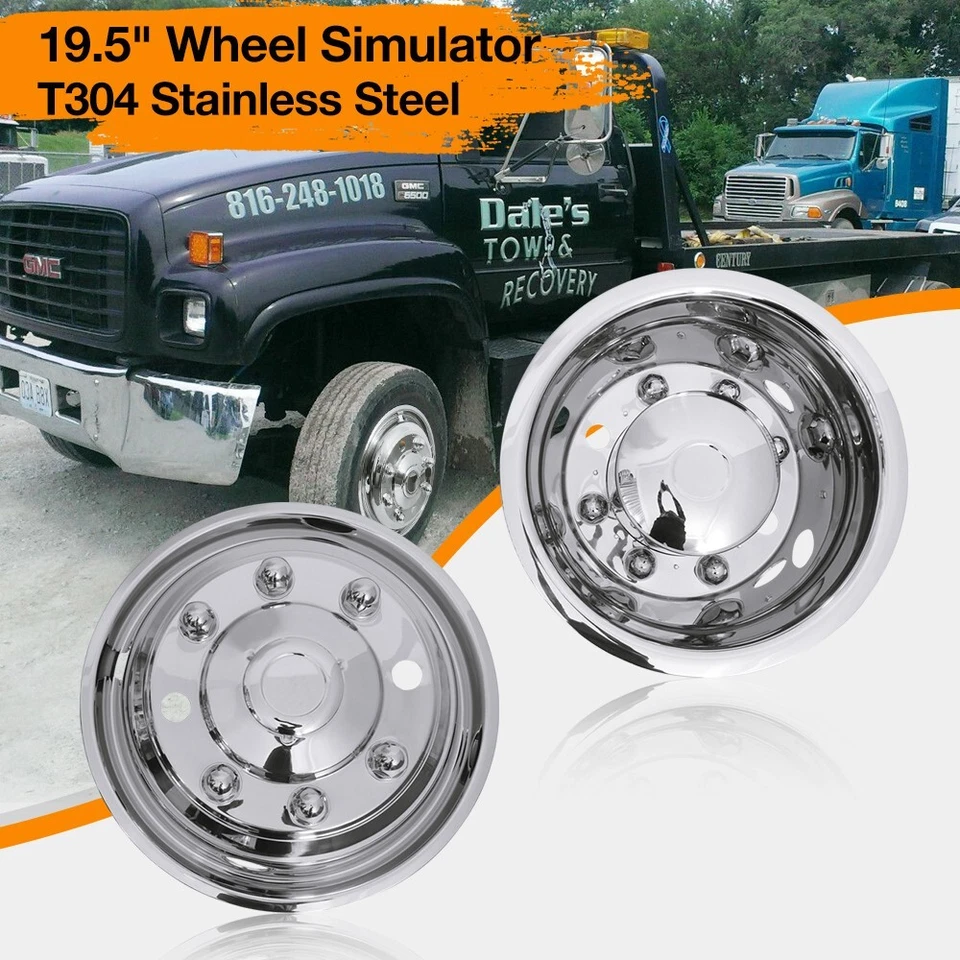 Cubiertas de simulador de doble rueda de acero inoxidable 19,5"" 1999-2010 Chevy C4500/C5500/C6500 Foto 2 de 4
