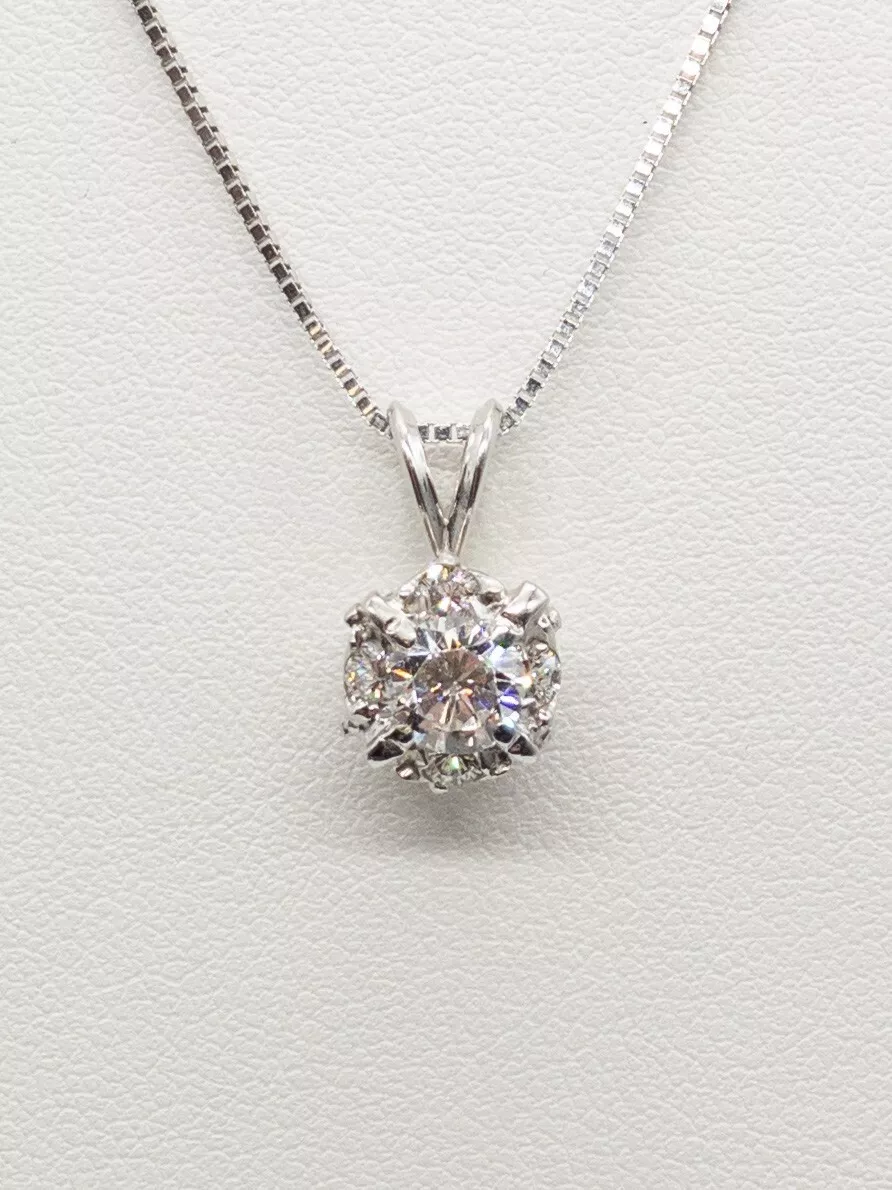 Vintage 1950s 5000 1ct SI1 VS2 G Diamond HALO 14k White Gold Necklace 18