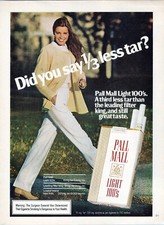 1982 Vintage Print Ad, Pall Mall Cigarette Light 100's 1/3 Tar Walking Lady