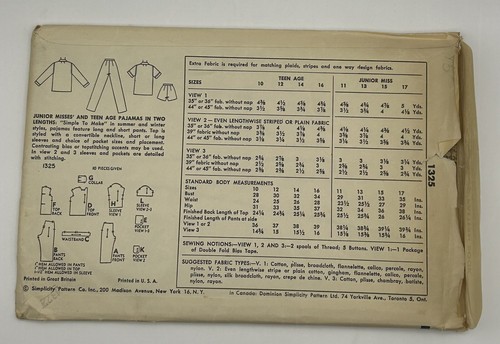 Pigiama anni 50 modello cucito semplicità 1325 JR/Teen in 2 lunghezze taglia 11 NON TAGLIATO - Foto 9 di 11