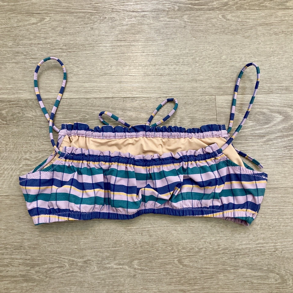 Top de bikini Madewell segunda onda a rayas con volantes cordón talla mediana para mujer Foto 3 de 4