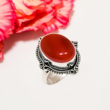 Carnelian Gemstone 925 Sterling Silver Ring Oxidize Jewelry Gift For Mother.