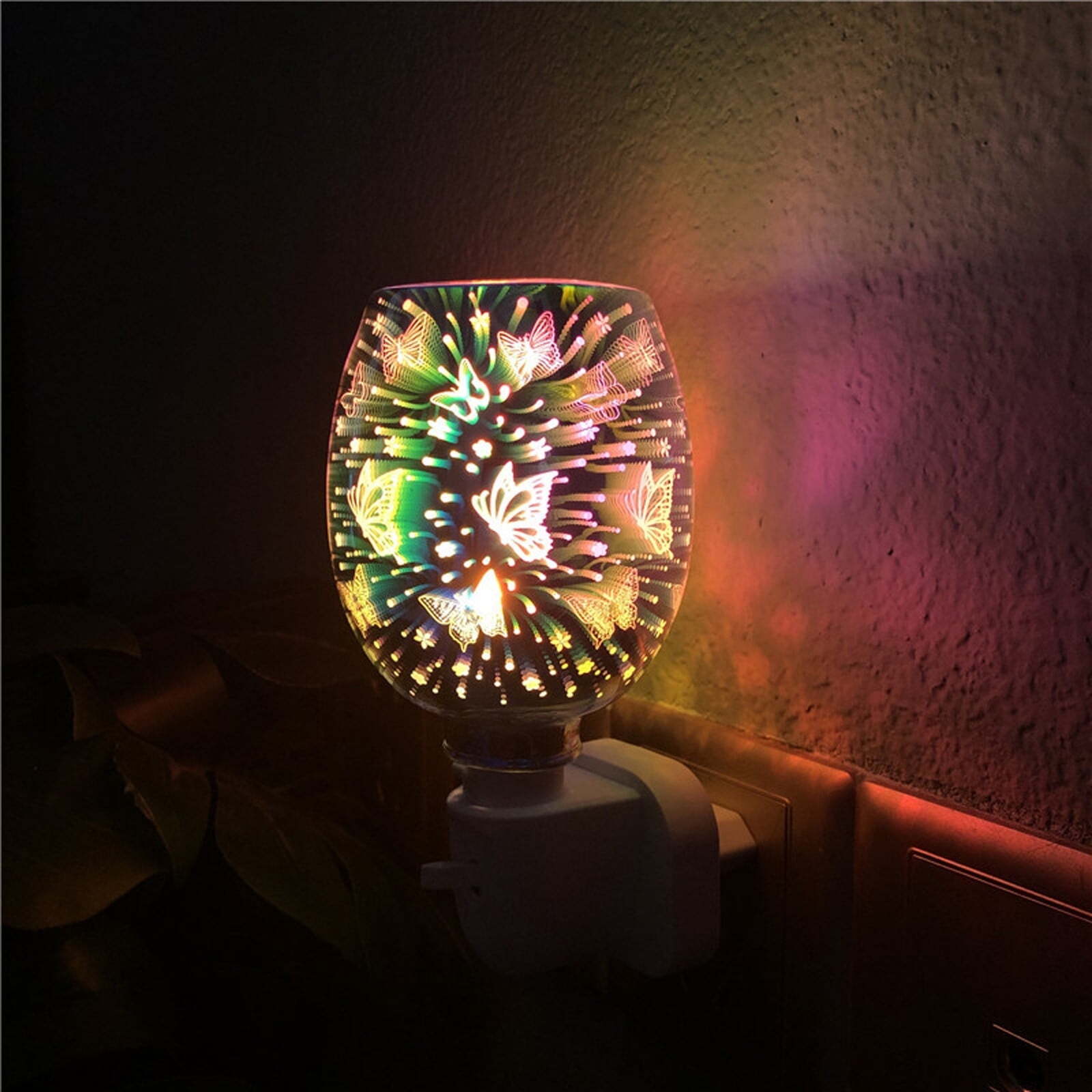 Plug-In 3D Electric LED Aroma Diffuser Oil Warmer Glass Wax Burner Night Lights