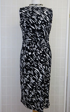 Planet Bodycon Dress Size 10 Ruched Black White Geometric Sleeveless
