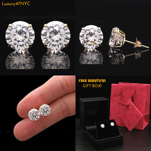 10 Ct Round Created Diamond Stud Earrings Real 14k Solid Yellow