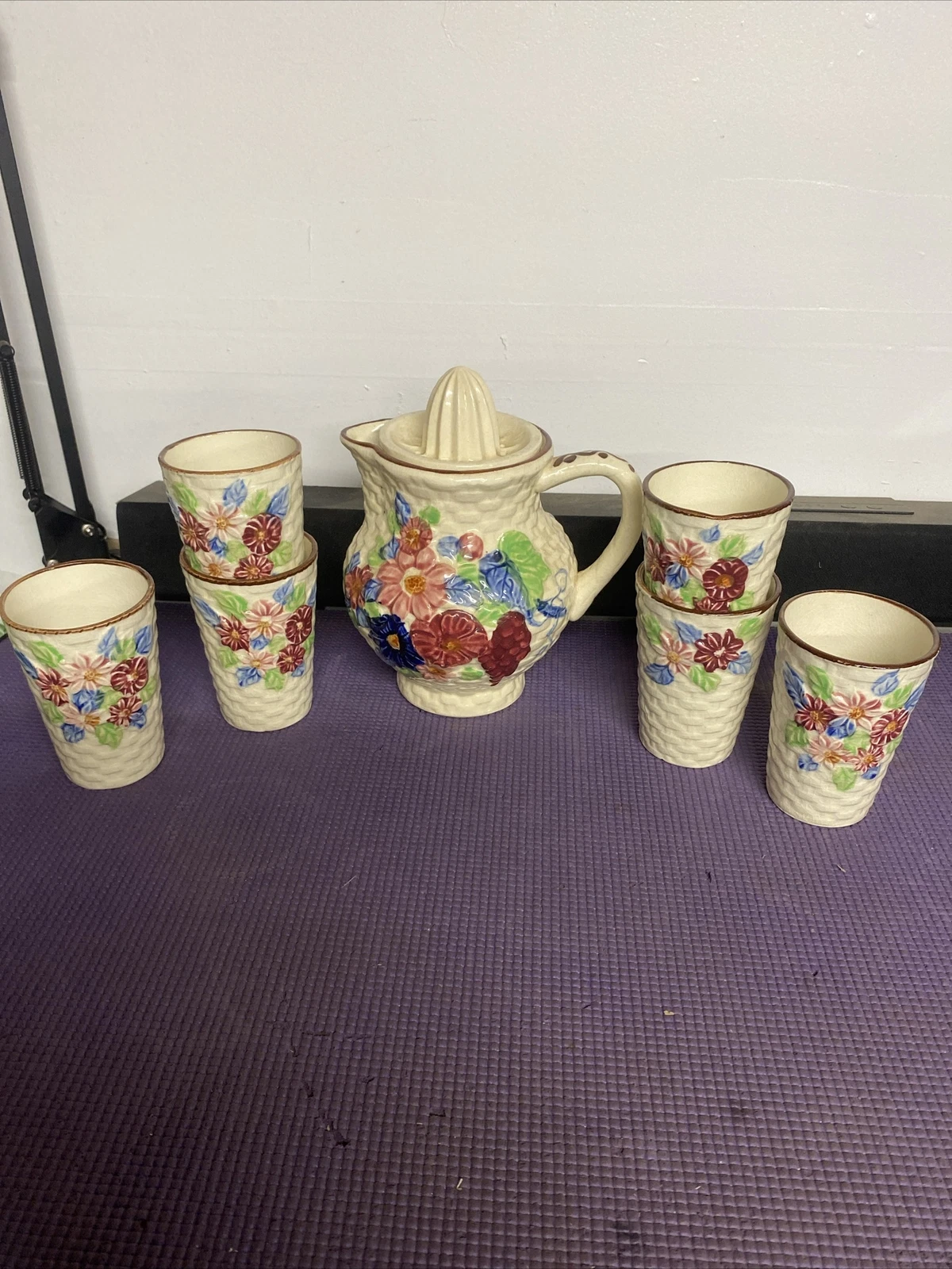 Vintage Juicer Floral Hand painted Made in Japan Citrus Juicer Orange W/ 6 Cups