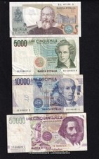 LOTTO 4 Banconote Lire 50.000 Bernini, Volta, Bellini, Galileo.