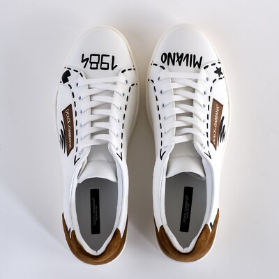 EU43 - DOLCE & GABBANA White Brown Milano 1984 Low Top Men