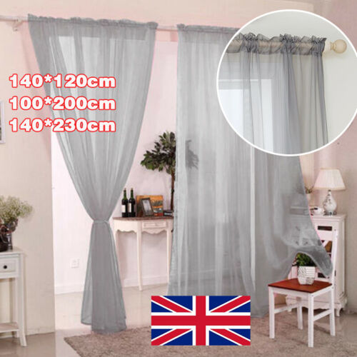 Pair (2 Panels) Voile Curtains Net Slot Top Solid Sheer Door Window Curtain UK - Picture 3 of 15