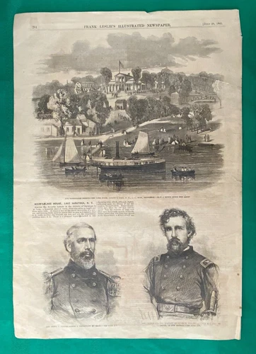 1862 Leslie Newspaper Civil War  ~ Vicksburg Map ~ Lake Saratoga NY ~ Gen Sumner