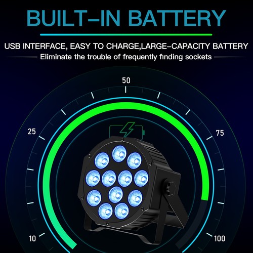 8PCS BATTERIA PAR Luce Ricaricabile 12 LED DMX DJ Club Wash Up-Light con Telecomando - Foto 5 di 18