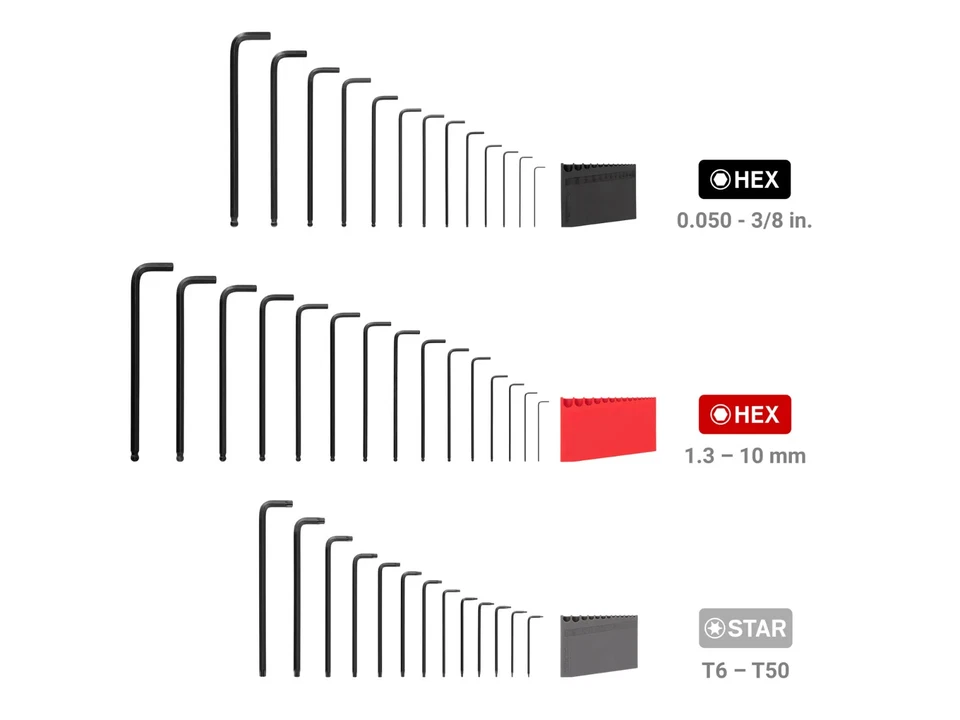Tekton Ball End Hex And Star L-Key Set, 0.050-3/8 Inch, 1.3-10 Mm, T6-T50 - Image 3 of 4