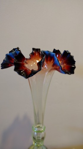 WOW - Victorian Antique Deep Cranberry Vaseline Glass Epergne Vase Large 15"