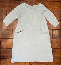 Luca Vanucci Bohemian Blue Linen 3/4 Sleeves Oversize Dress + Front Pockets Sz S