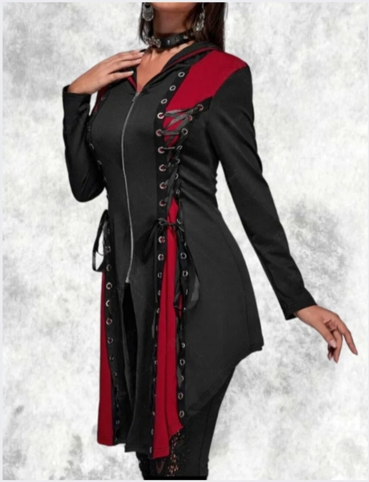 New Black/Red Gothic Zip & Corset Front Light Summer Jacket size 5XL 26 28 30 - Image 4 of 4